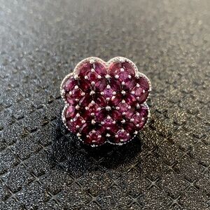Rhodolite garnet cluster platinum over sterling silver size 9